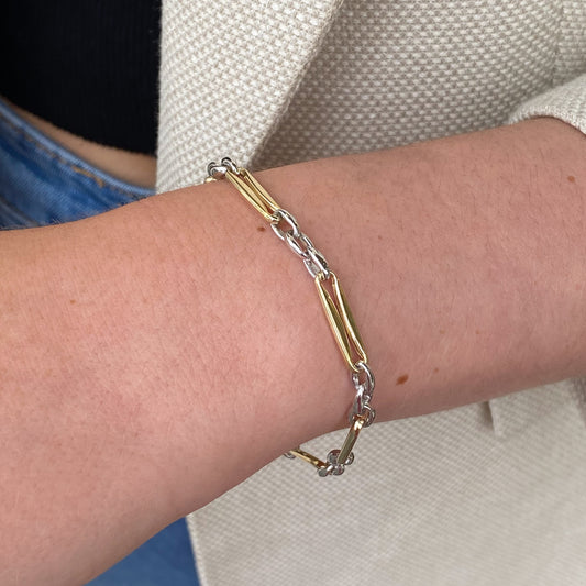 9ct Gold Two Tone Modern Figaro Bracelet