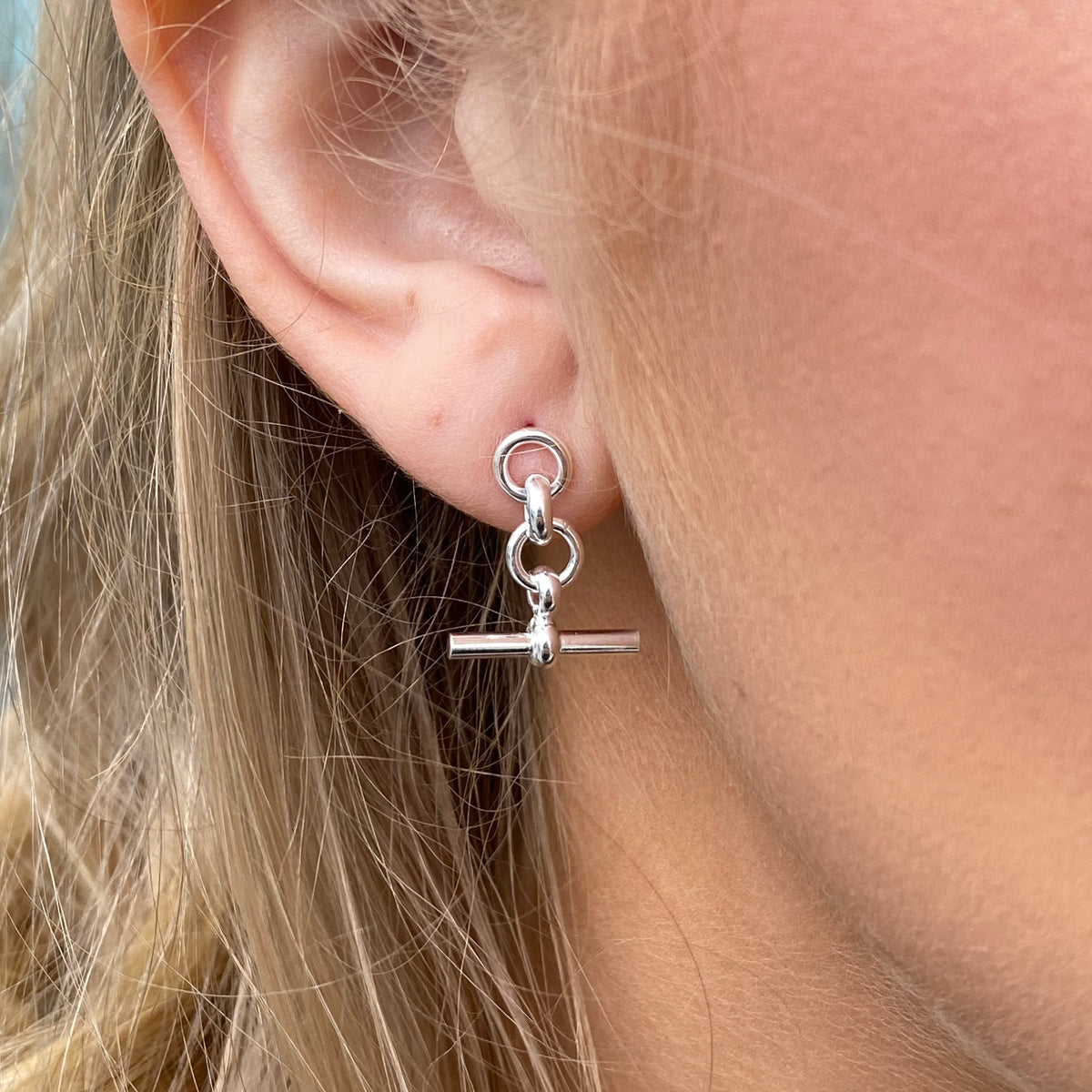 Silver T-Bar Drop Earrings