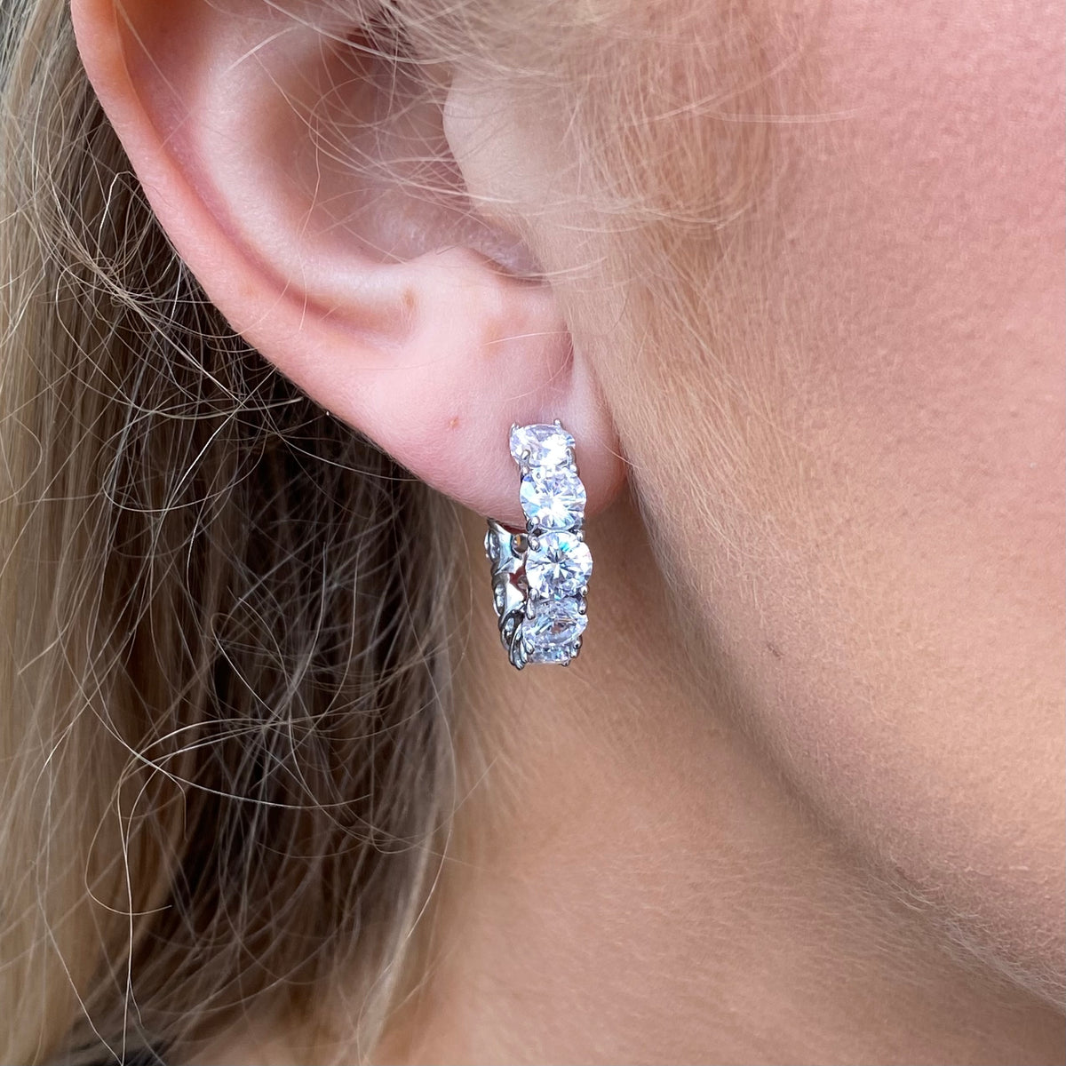 Silver CZ Half Hoop Earrings
