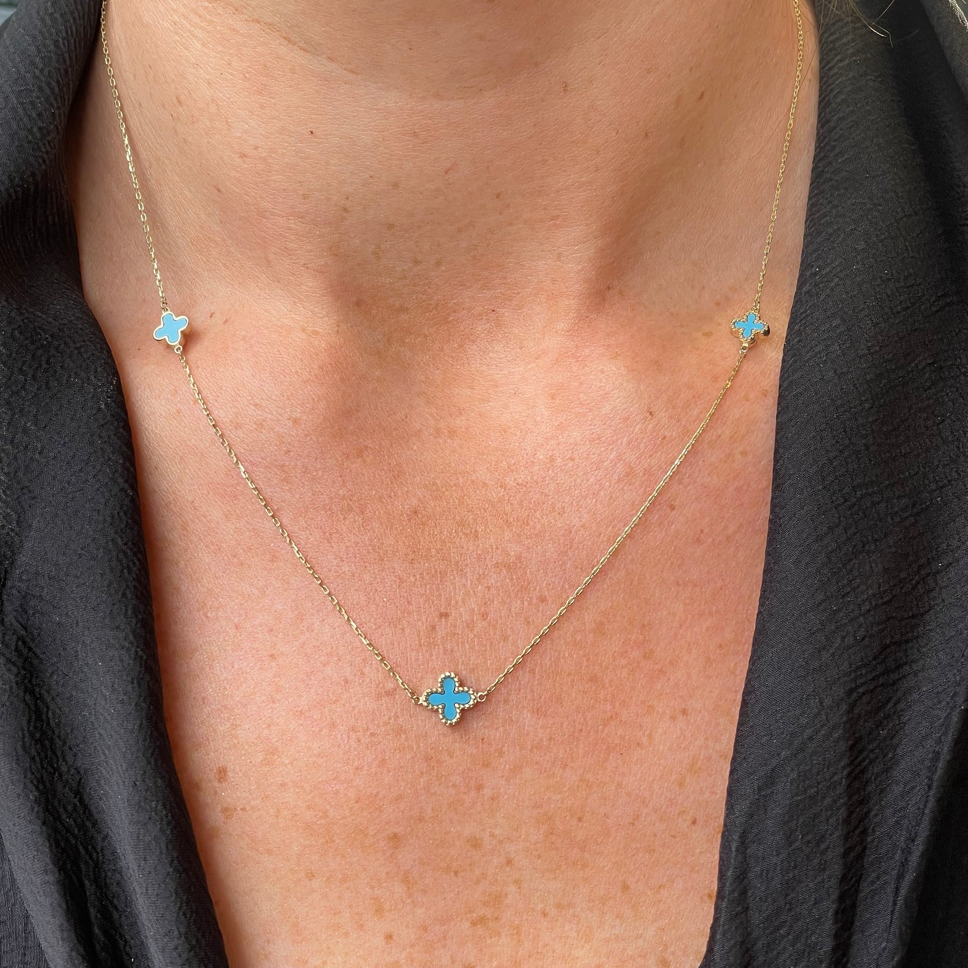 9ct Gold Turquoise Quatrefoil Necklace - John Ross Jewellers