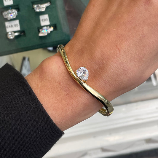 Sunshine Pear CZ Curved Bangle