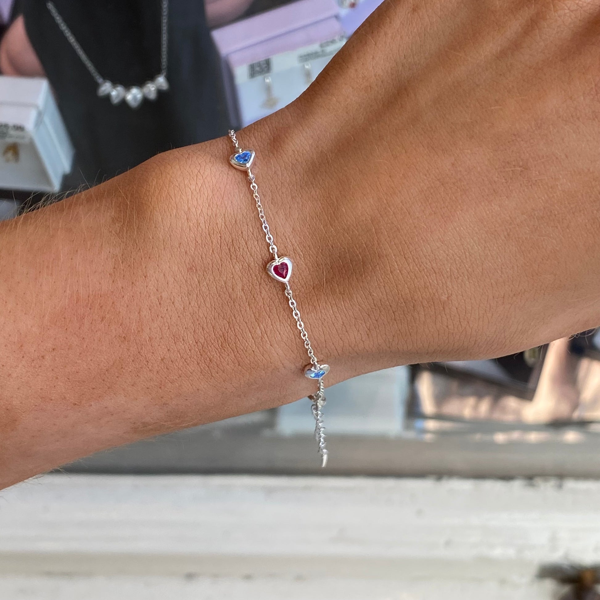 Silver Multi Coloured Heart CZ Bracelet - John Ross Jewellers
