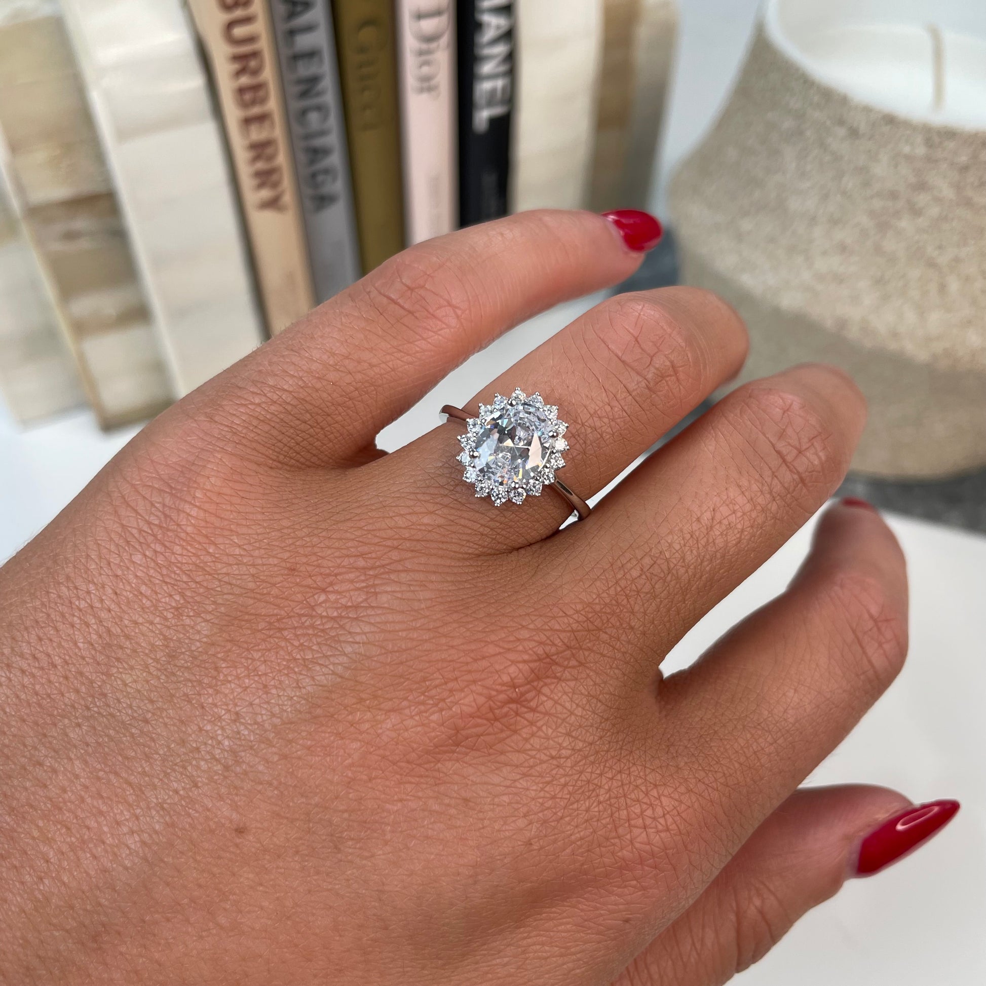 Silver Oval CZ Cluster Ring - John Ross Jewellers