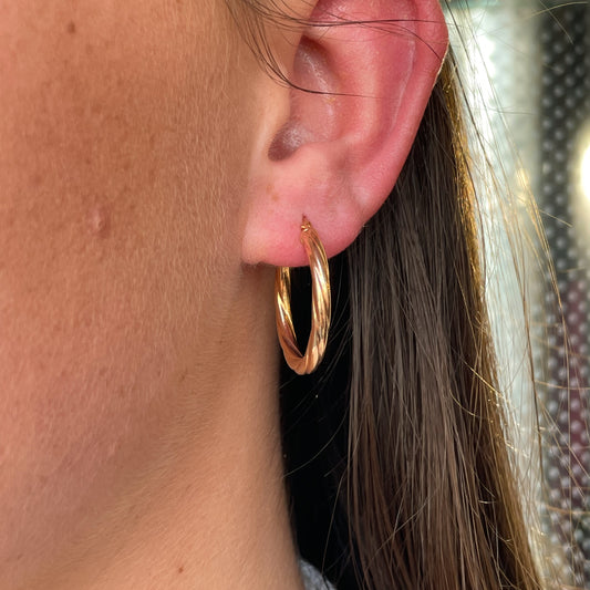 9ct Gold Twist Creole Hoop Earrings | 27mm - John Ross Jewellers