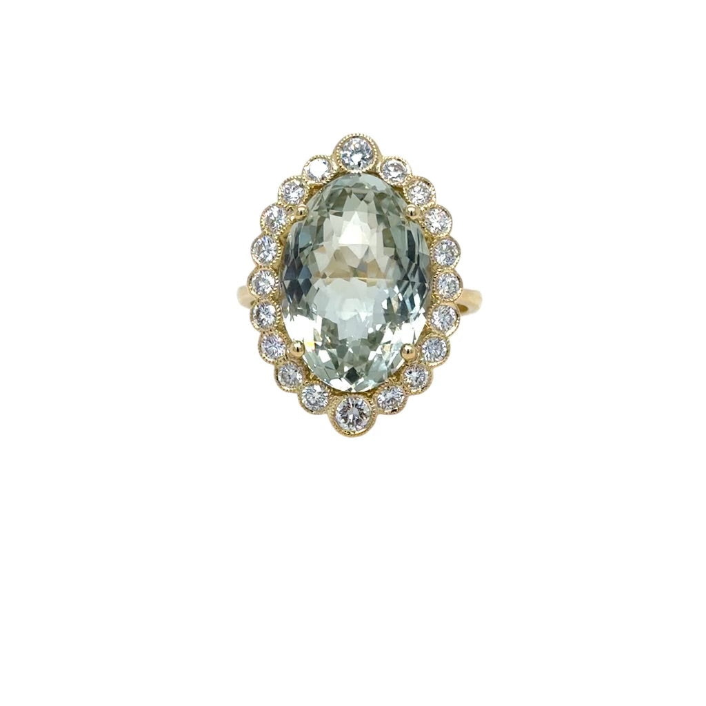 18ct Gold Green Amethyst & Diamond Statement Ring