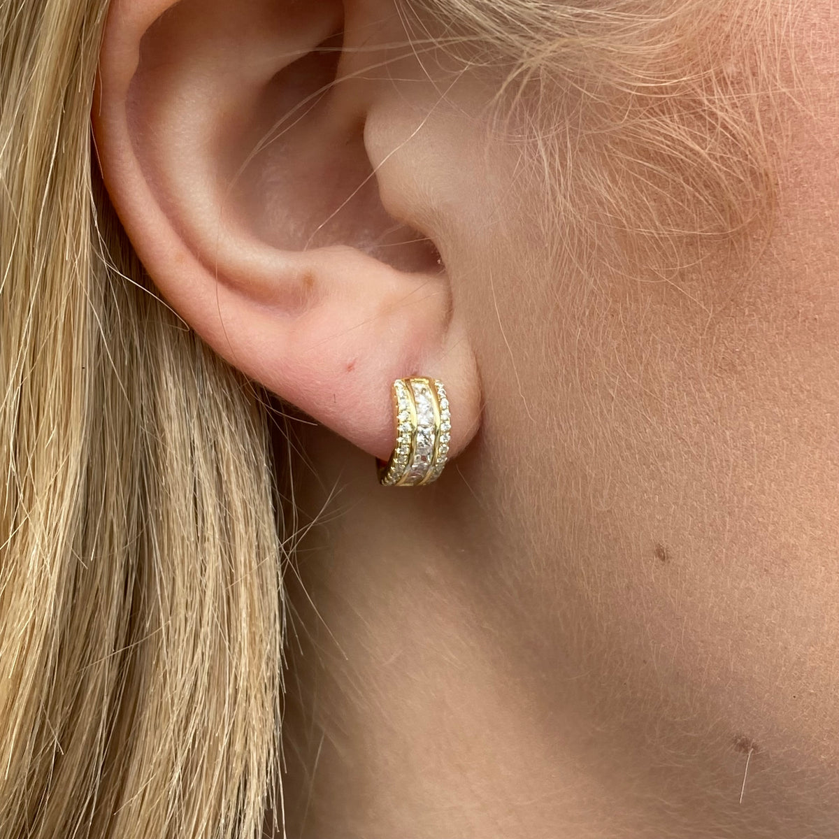 Sunshine Wide CZ Huggie Hoop Earrings | 12mm