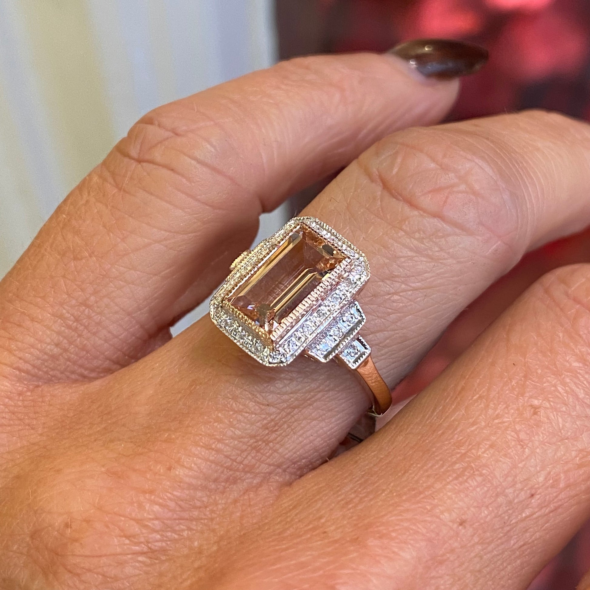 9ct Rose Gold Morganite & Diamond Ring - John Ross Jewellers