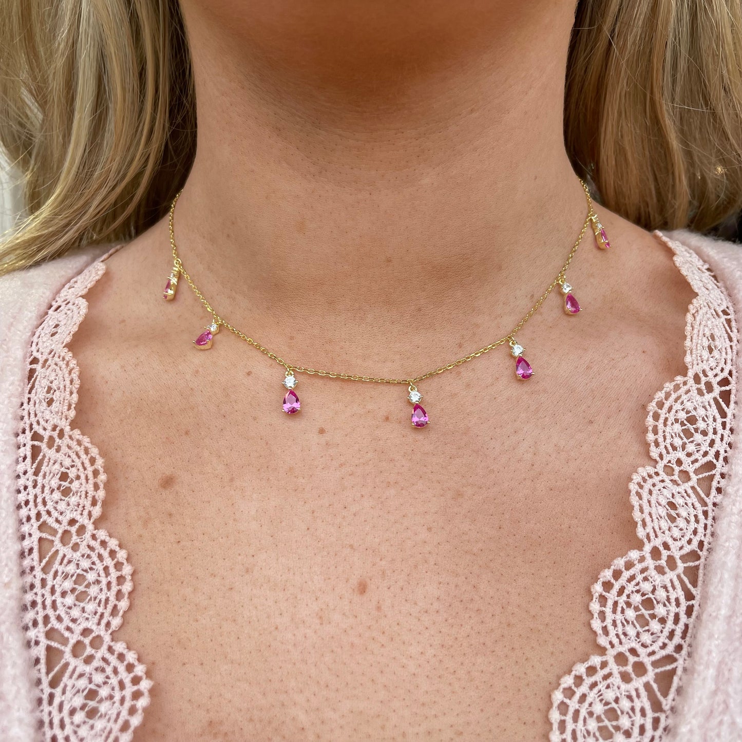 Sunshine Fringe Necklace | Ruby Red 40+5cm - John Ross Jewellers