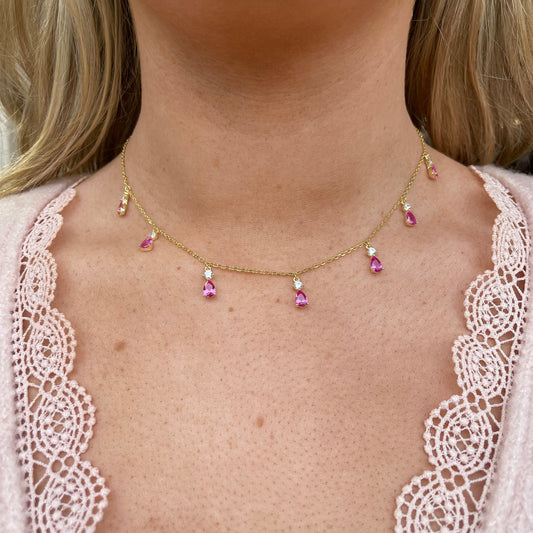 Sunshine Fringe Necklace | Ruby Red 40+5cm - John Ross Jewellers