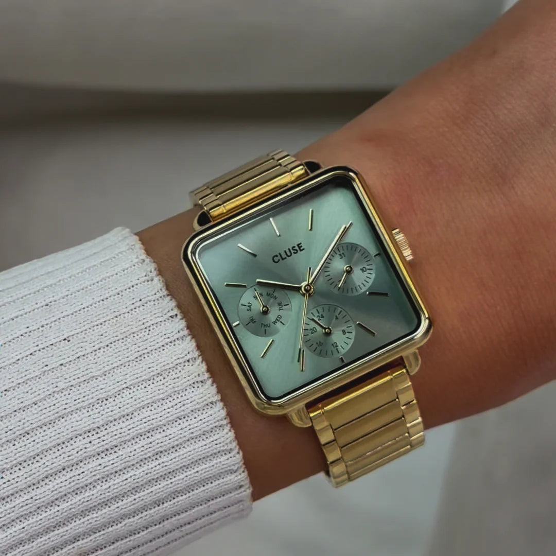 CLUSE La Tétragone Multifunction Gold/Sage Green - John Ross Jewellers