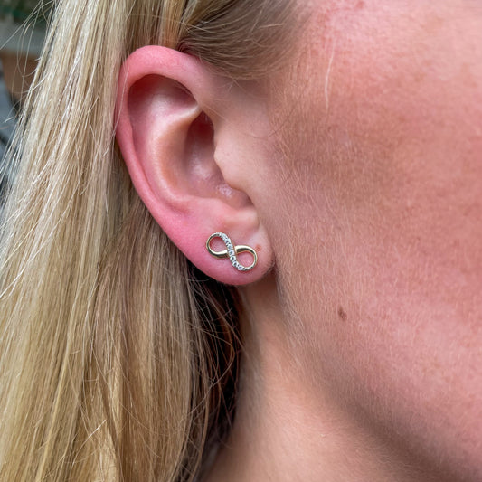 9ct Gold CZ Infinity Stud Earrings - John Ross Jewellers
