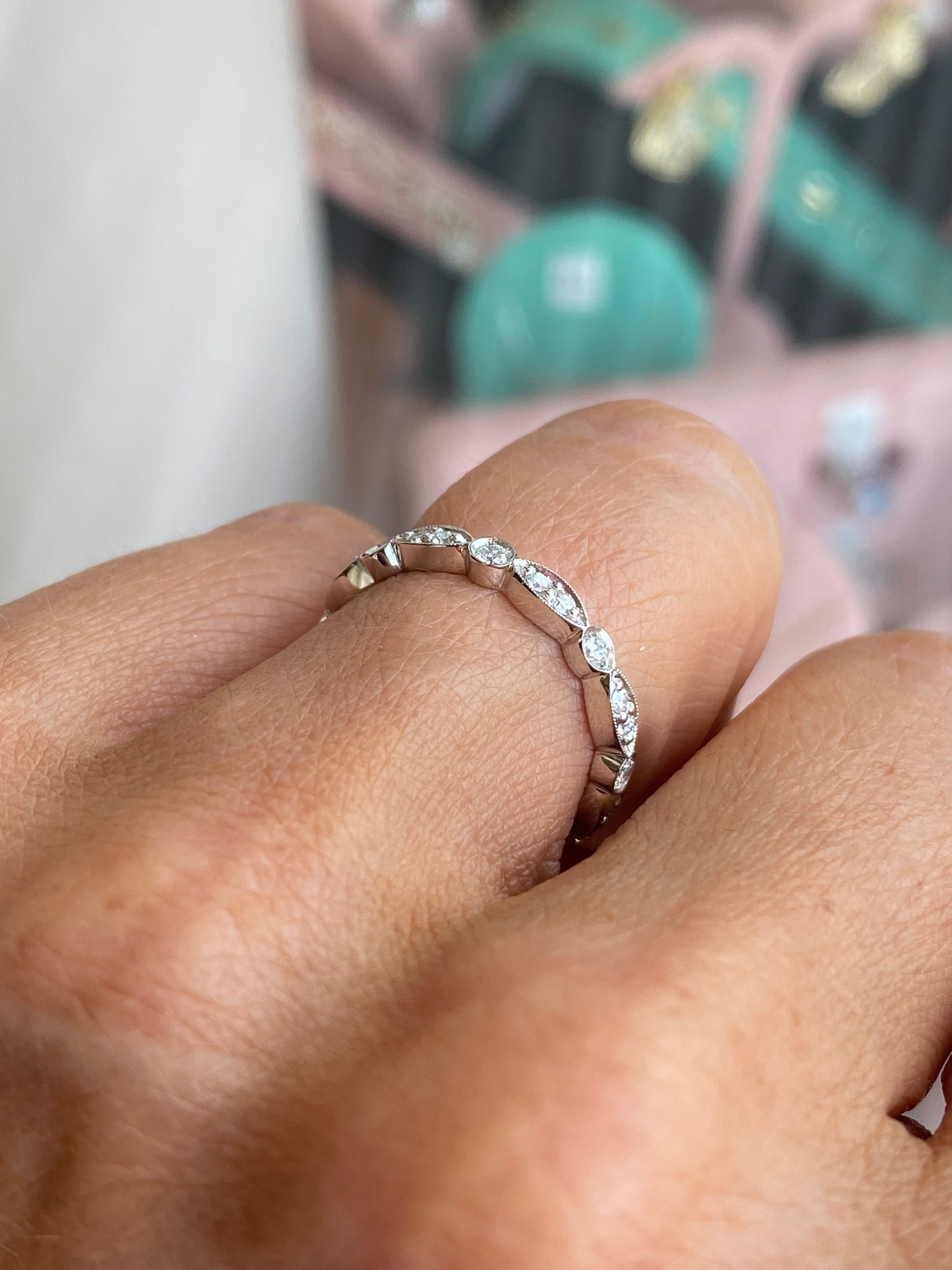 Lanza platinum diamond wedding band with 0.35ct of sparkling diamonds, decorative eternity ring design, elegant and luxurious.