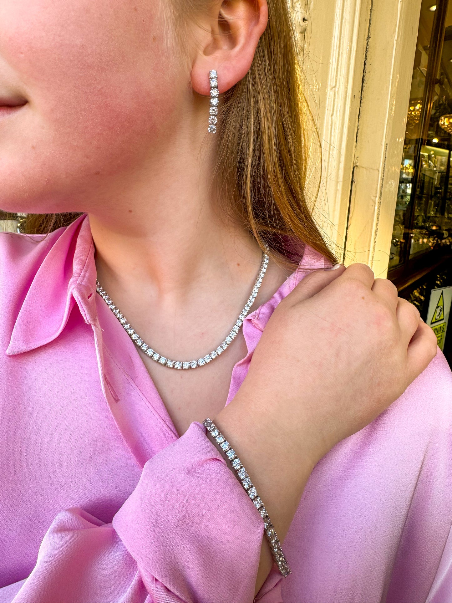 Silver Bridal Jewellery Set: CZ Line Necklace, Bracelet & Drop Earrings - John Ross Jewellers