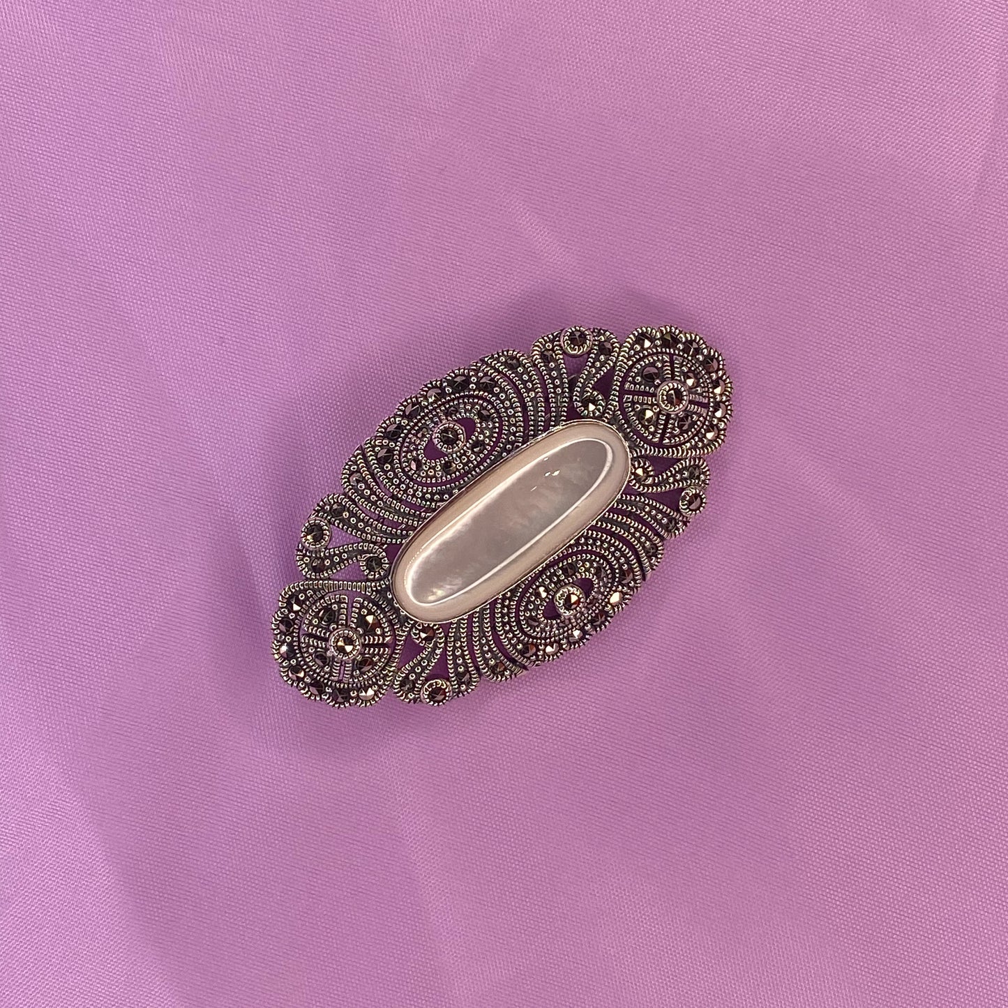 Silver Marcasite & Mother of Pearl Statement Brooch - John Ross Jewellers