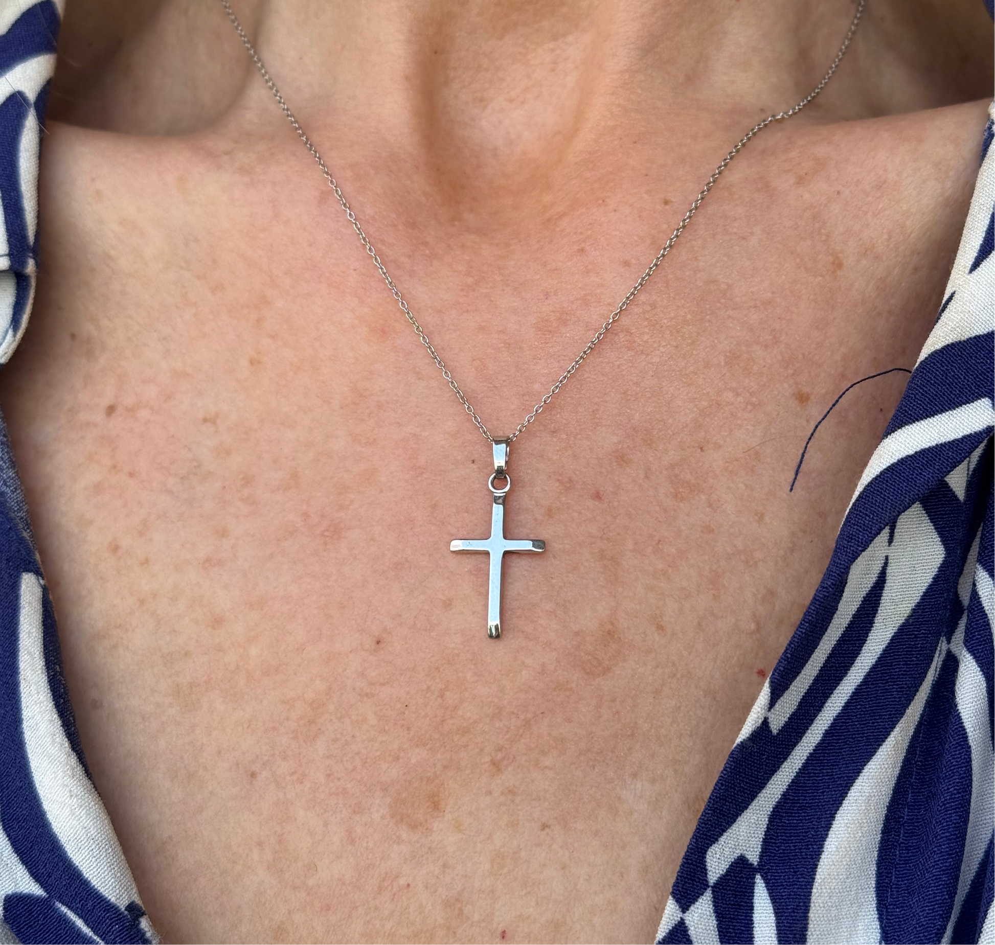9ct White Gold Solid Cross Necklace - Small - John Ross Jewellers