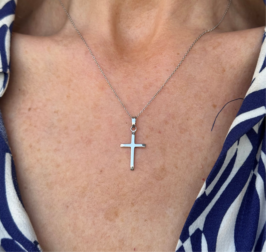9ct White Gold Solid Cross Necklace - Small - John Ross Jewellers
