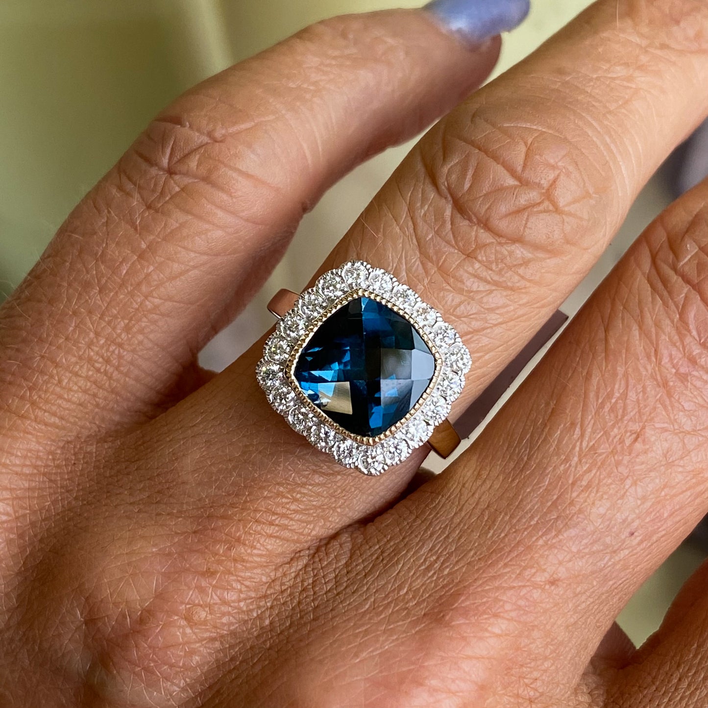 9ct Gold London Blue Topaz & Diamond Ring