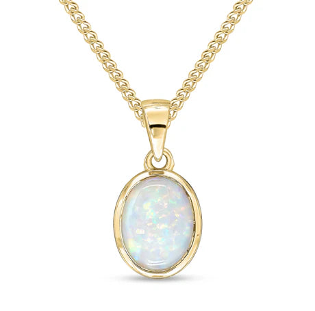 9ct Gold Gem Opal Oval Necklace