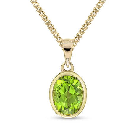 9ct Gold Peridot Oval Necklace