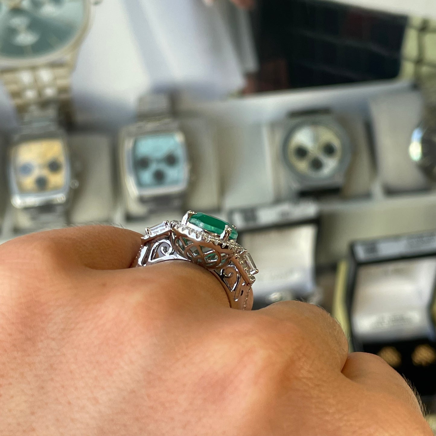 Silver Hydro Green CZ Oval Cluster Ring - John Ross Jewellers