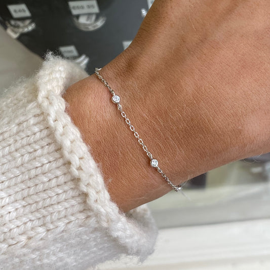 Silver CZ Station Bracelet | 16 + 3cm