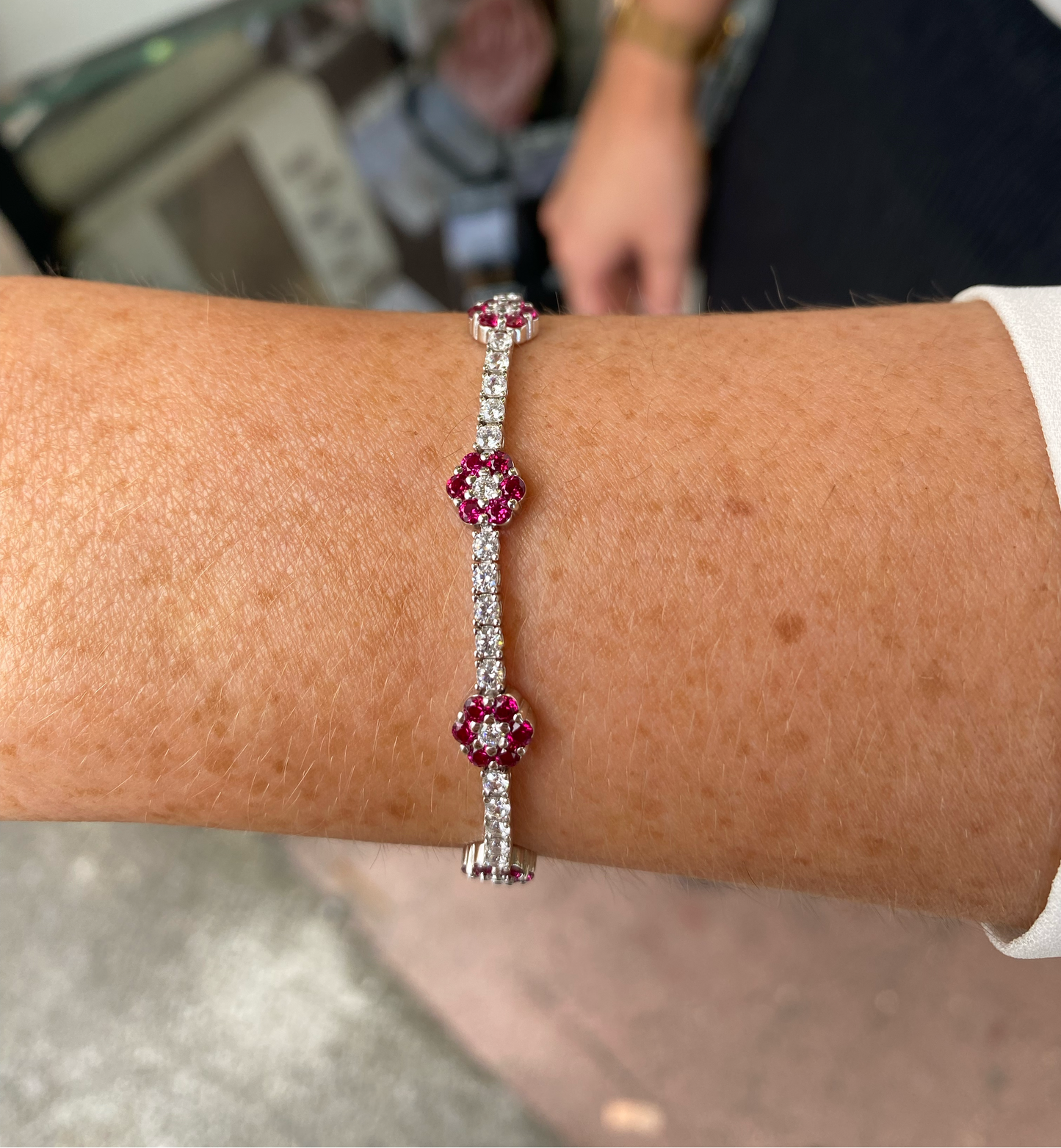 Silver Created Ruby & CZ Tennis Bracelet