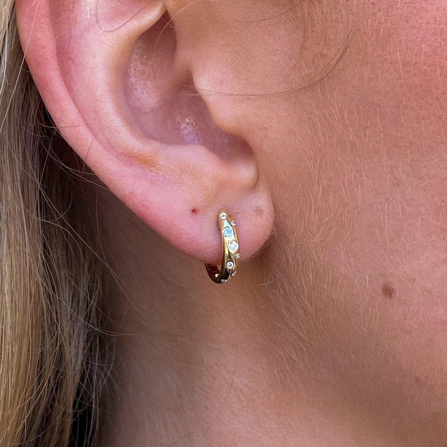 9ct Gold Cheetah Style Diamond Hoop Earrings | 0.12ct - John Ross Jewellers