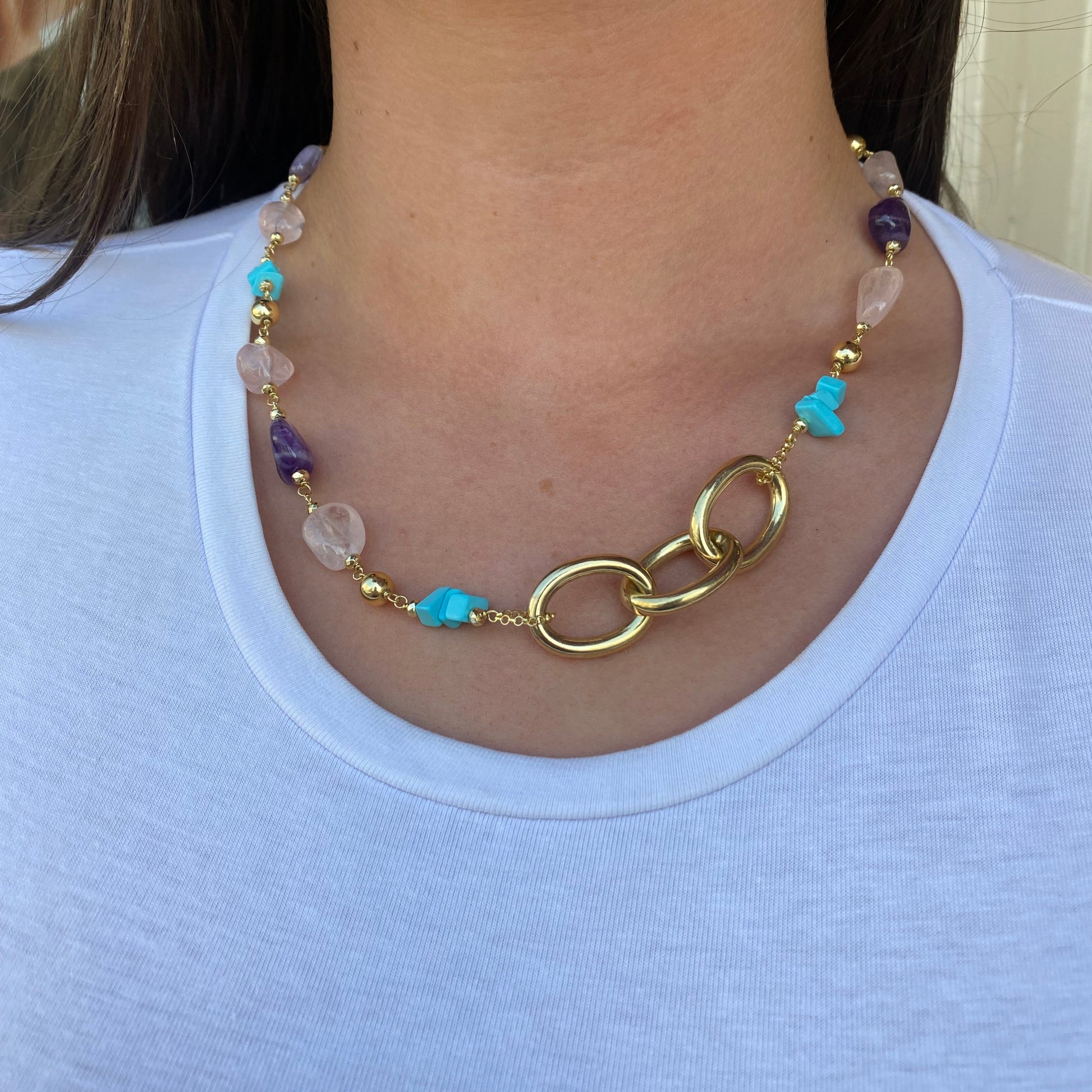 Baroque Necklace | Horos | Amethyst, Rose Quartz & Turquoise - John Ross Jewellers