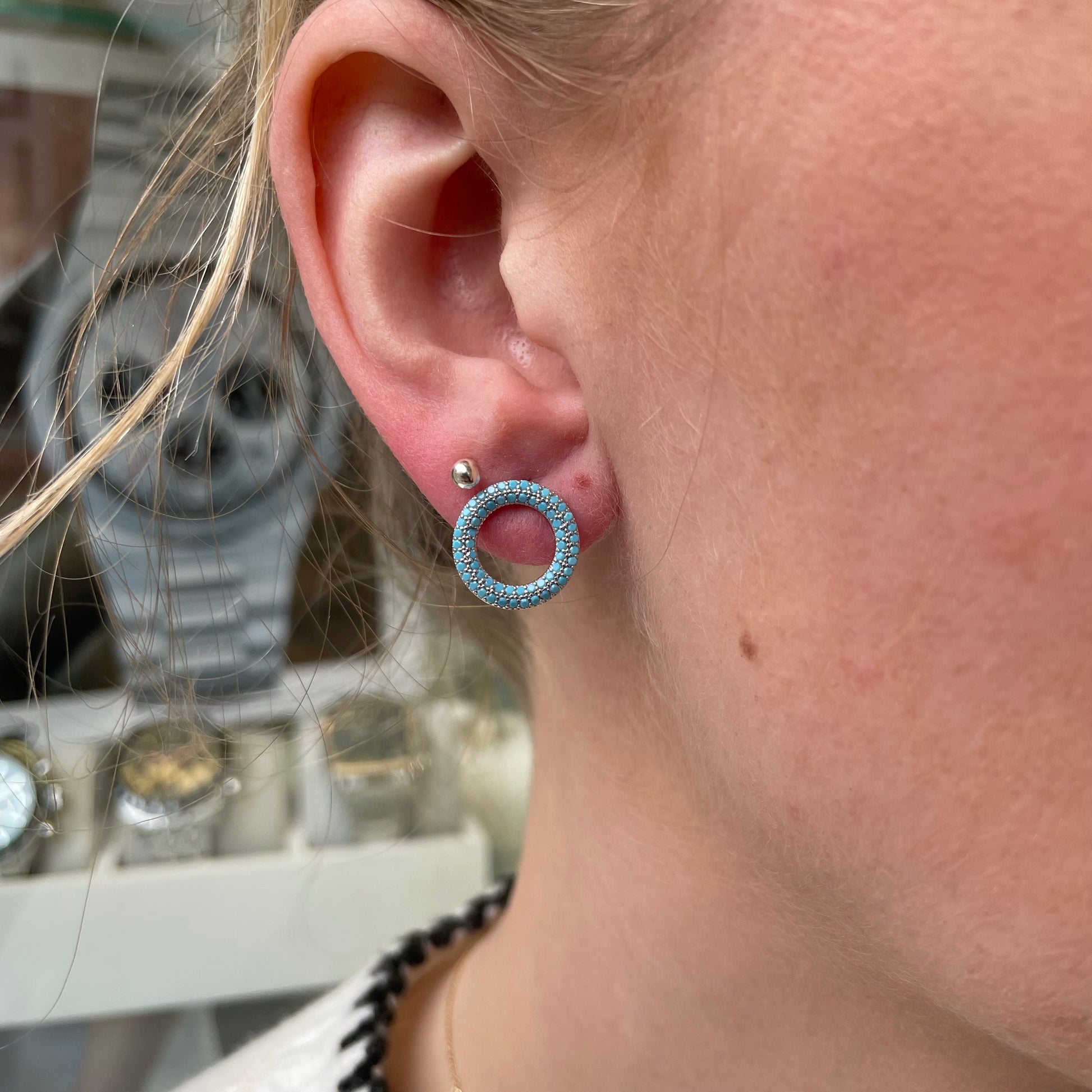 Silver Turquoise Nano Eternity Stud Earrings - John Ross Jewellers