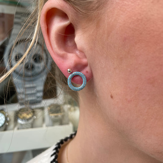 Silver Turquoise Nano Eternity Stud Earrings - John Ross Jewellers