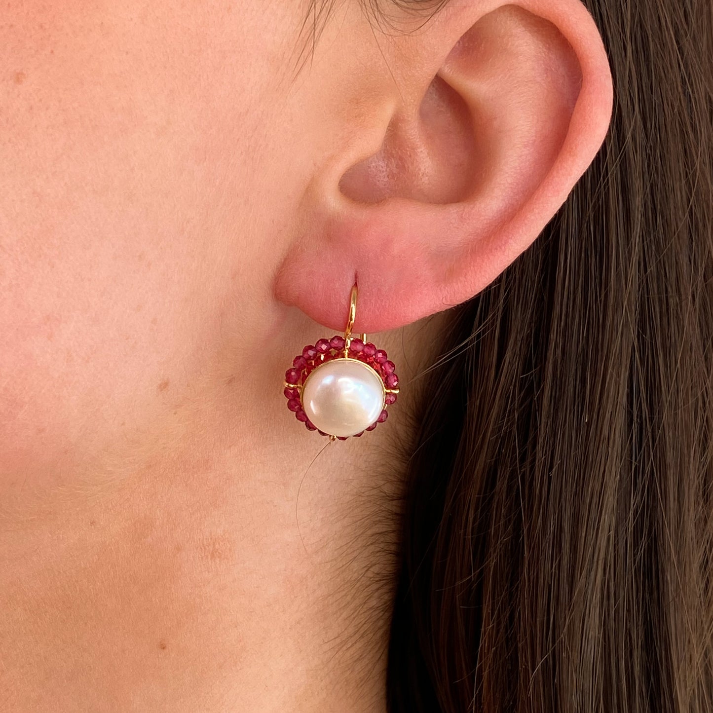 Baroque Pearl & Crystal Drop Earrings | Red