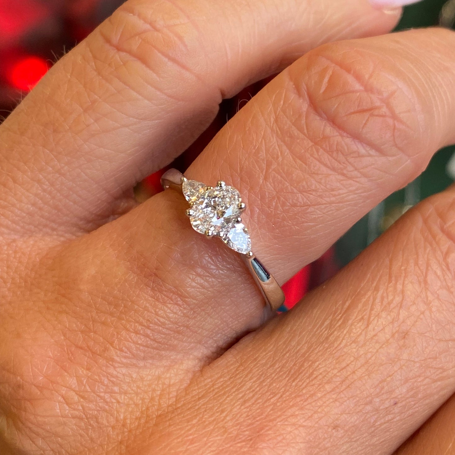 Platinum Lab Diamond Engagement Ring | Oval Cut & Pear Cut