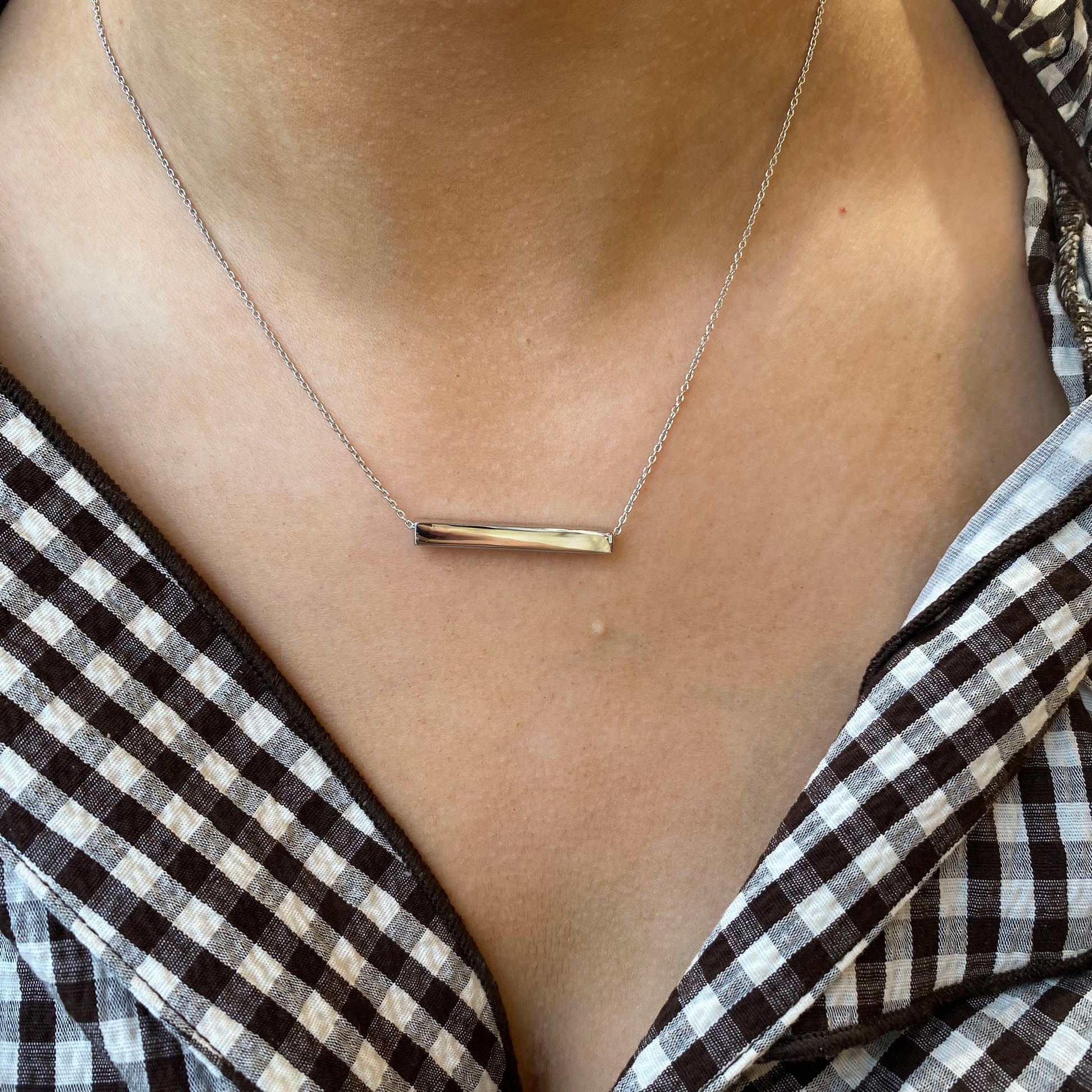 Silver 3D Horizontal Bar Necklace - John Ross Jewellers