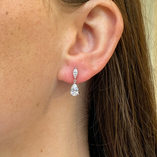 9ct White Gold Pear & Marquis CZ Drop Earrings