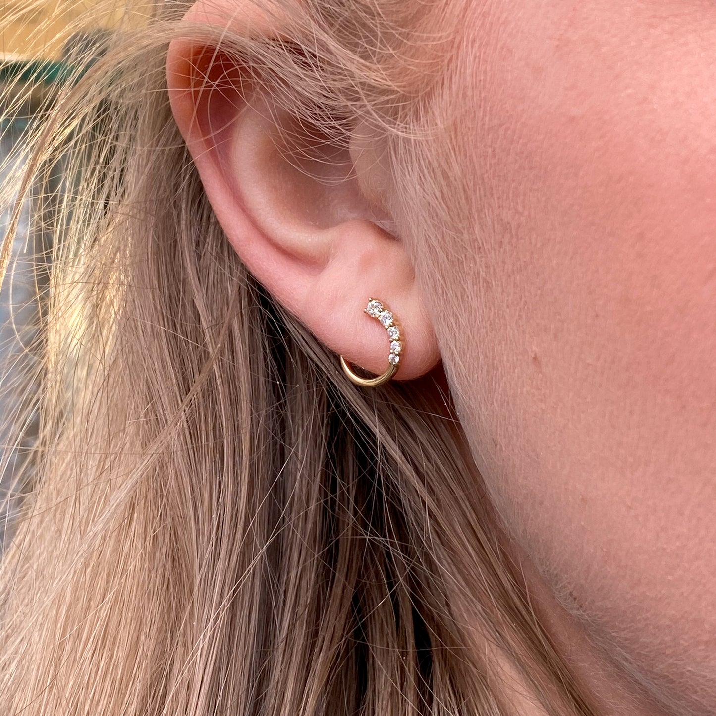 9ct Gold CZ Curved Huggie Hoop Earrings - John Ross Jewellers