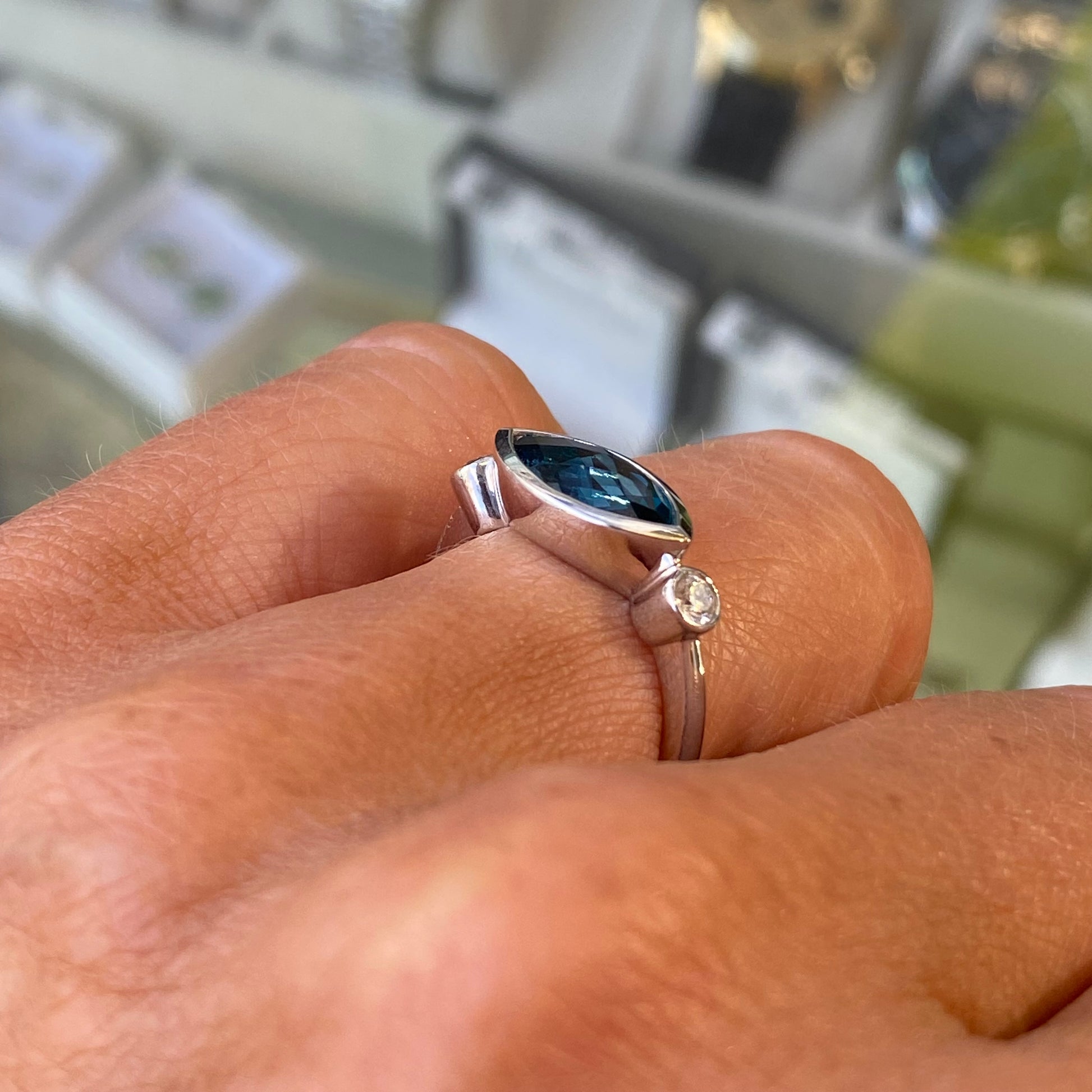 9ct White Gold London Blue Topaz & Diamond Ring - John Ross Jewellers