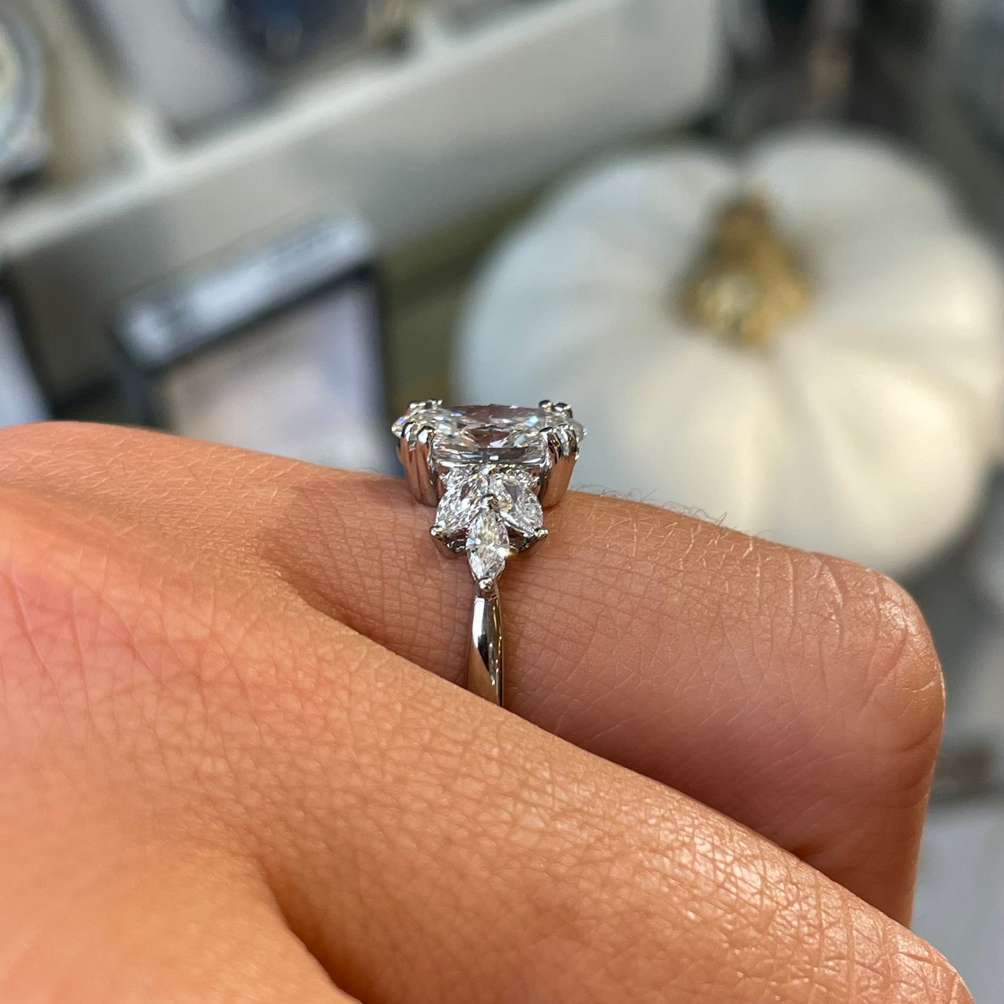 Platinum Oval Decorative Engagement Ring | Lab Grown 1.60ct - John Ross Jewellers