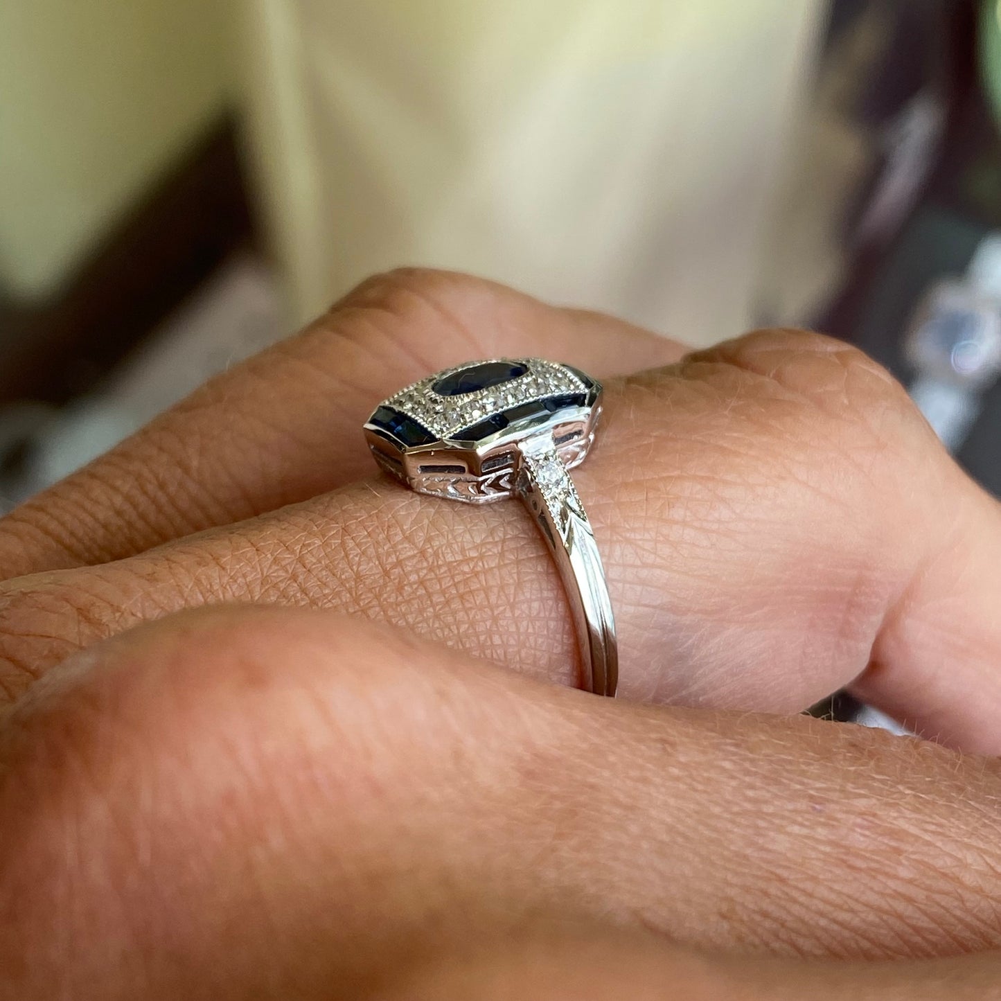 9ct White Gold Sapphire & Diamond Ring