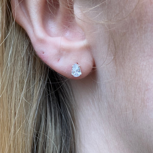 Silver Pear Cut CZ Stud Earrings