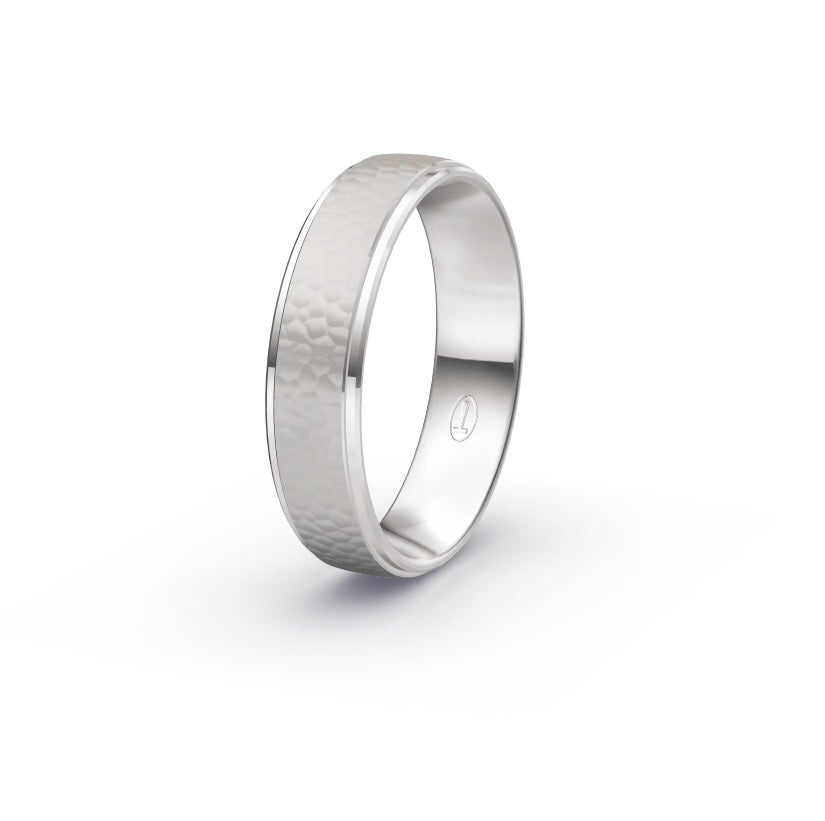 8ct White Gold Hammered Wedding Band - John Ross Jewellers