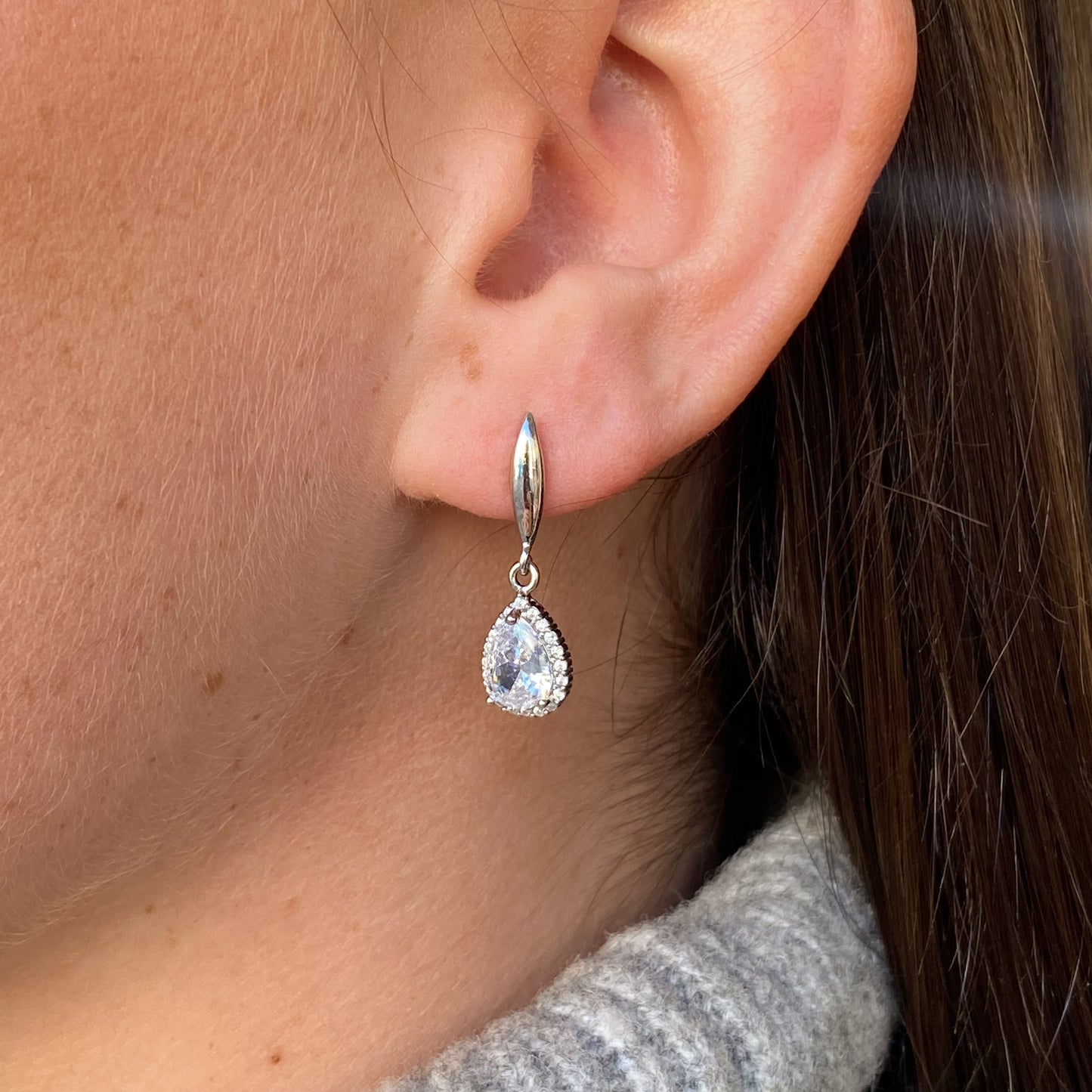 Silver Pear Halo CZ Earring & Necklace Set - John Ross Jewellers