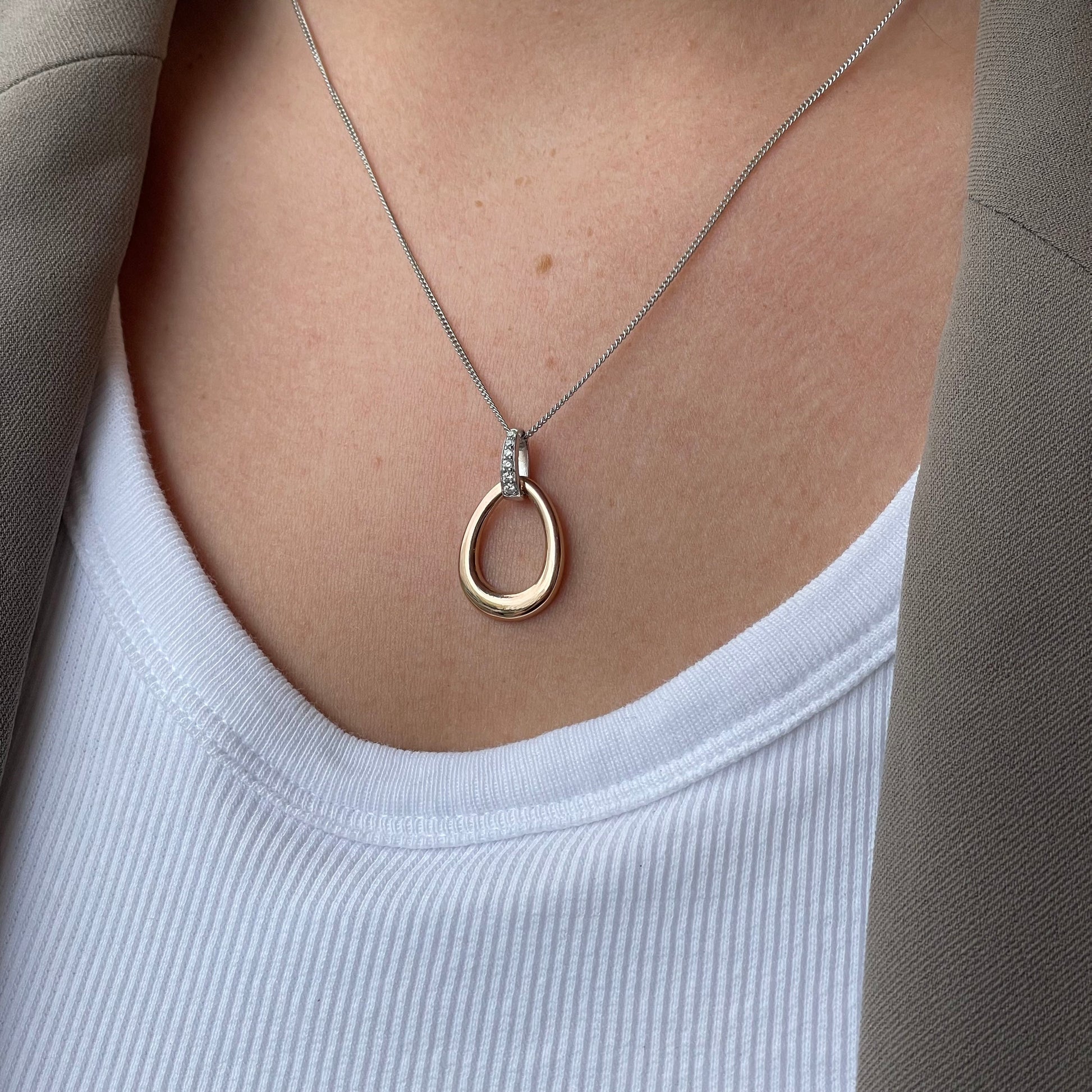 Rose Silver CZ Open Teardrop Necklace - John Ross Jewellers