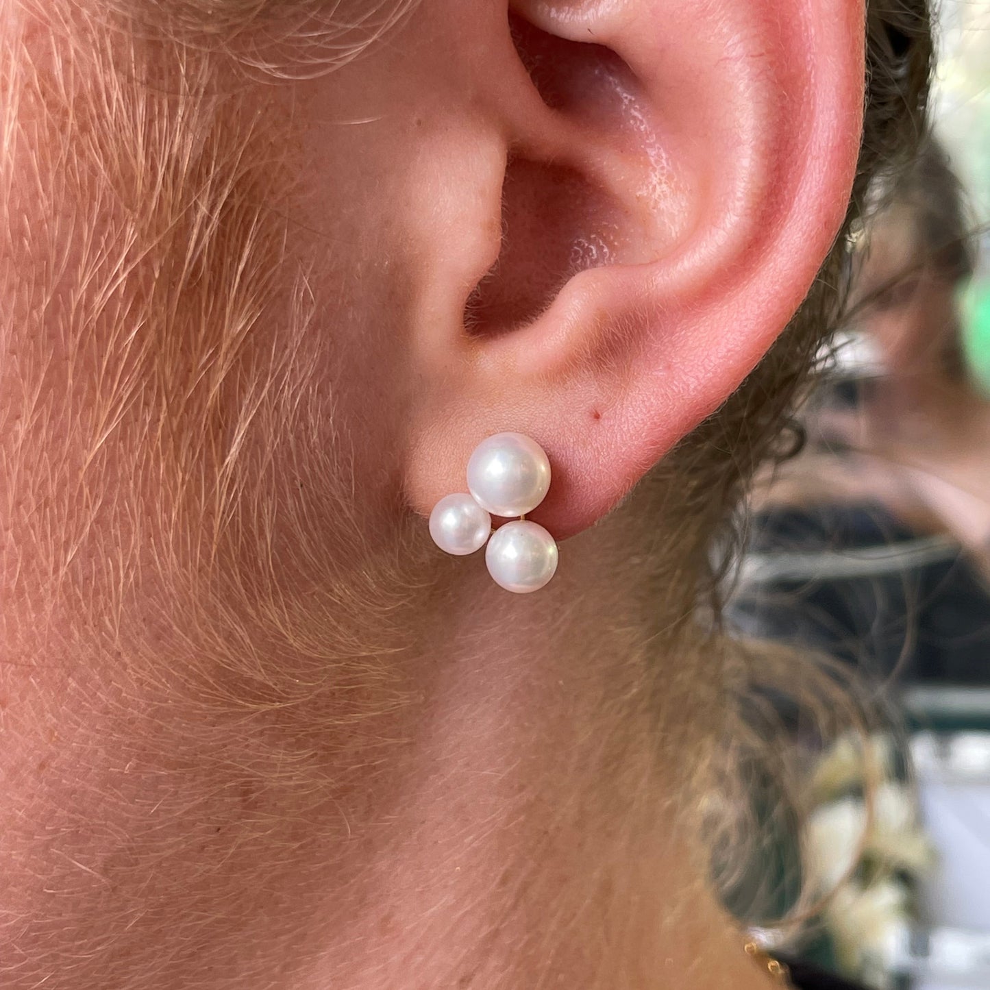 18ct Gold Triple Akoya Pearl Stud Earrings