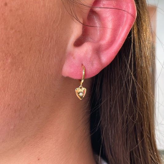 Sunshine Huggie Hoop Earrings | Star Set Heart Charm - John Ross Jewellers