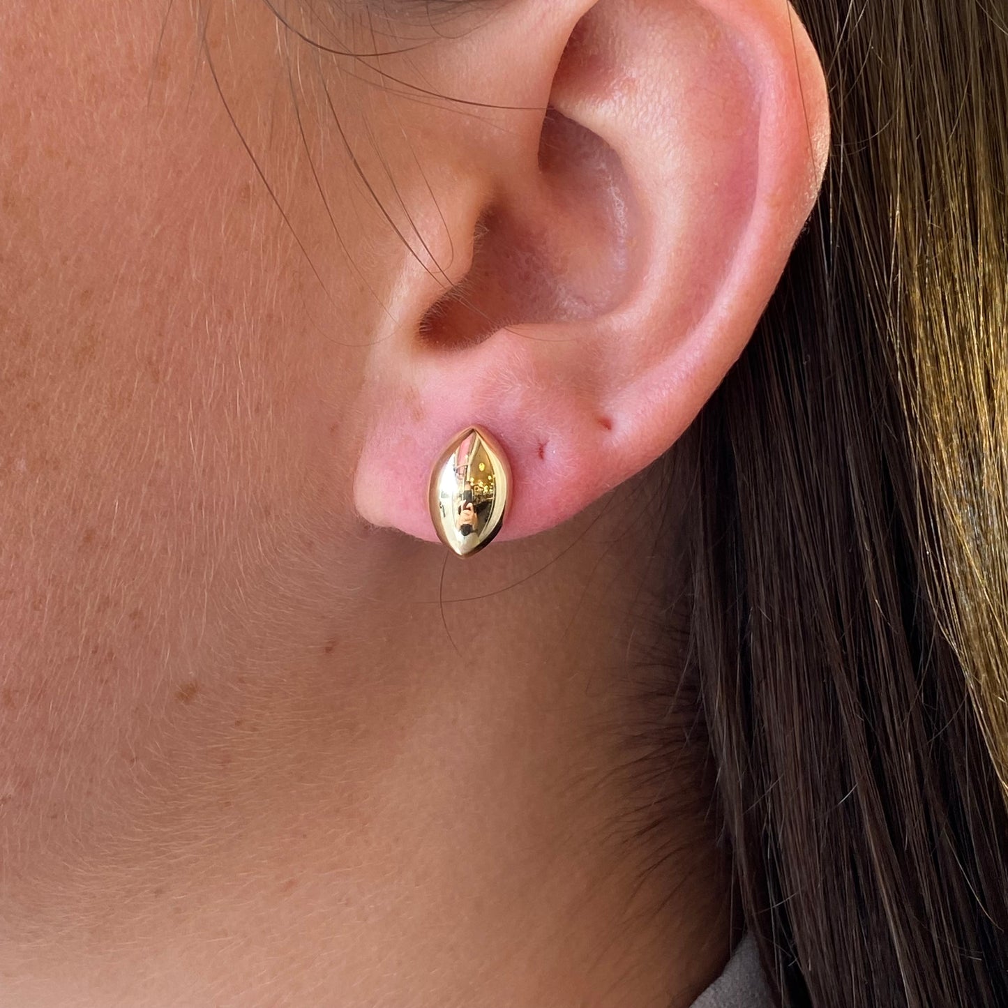 9ct Gold Puffed Marquise Stud Earrings - John Ross Jewellers