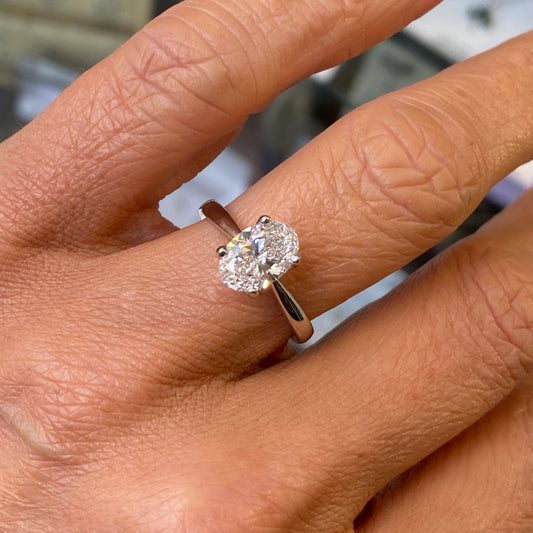Platinum Oval Solitaire Engagement Ring | 1.53ct Certificated - John Ross Jewellers