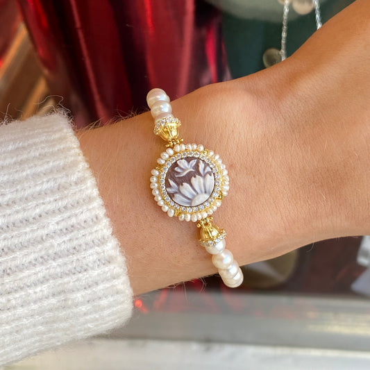 Flower Cameo, Pearl & CZ Bracelet - John Ross Jewellers
