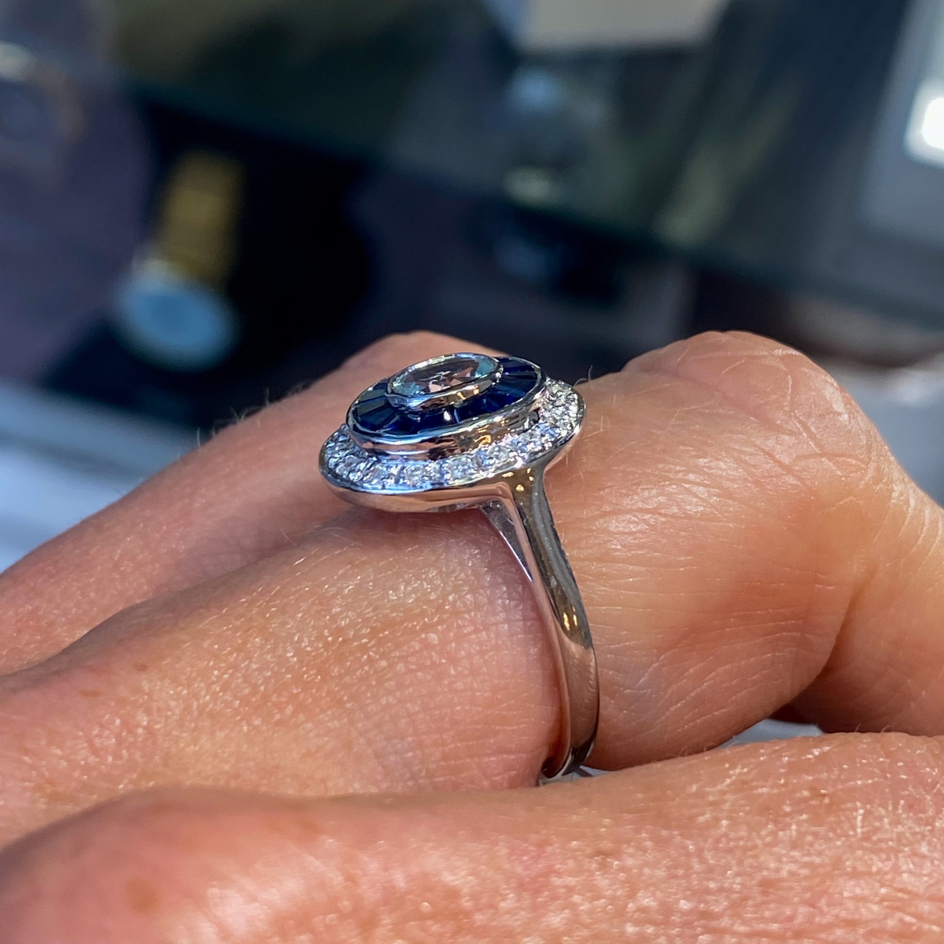 9ct White Gold Aquamarine, Sapphire & Diamond Ring - John Ross Jewellers
