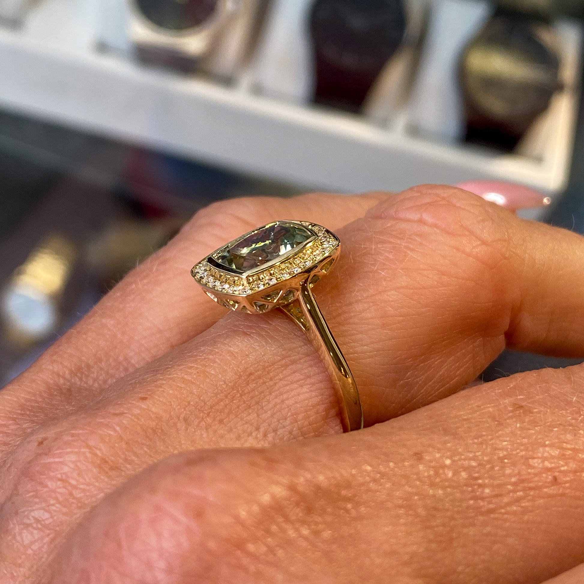 9ct Gold Green Amethyst & Diamond Ring - John Ross Jewellers