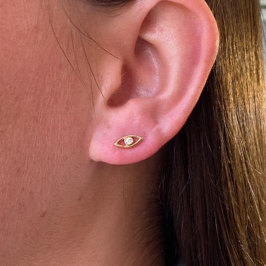 9ct Gold Single CZ Evil Eye Stud Earrings - John Ross Jewellers